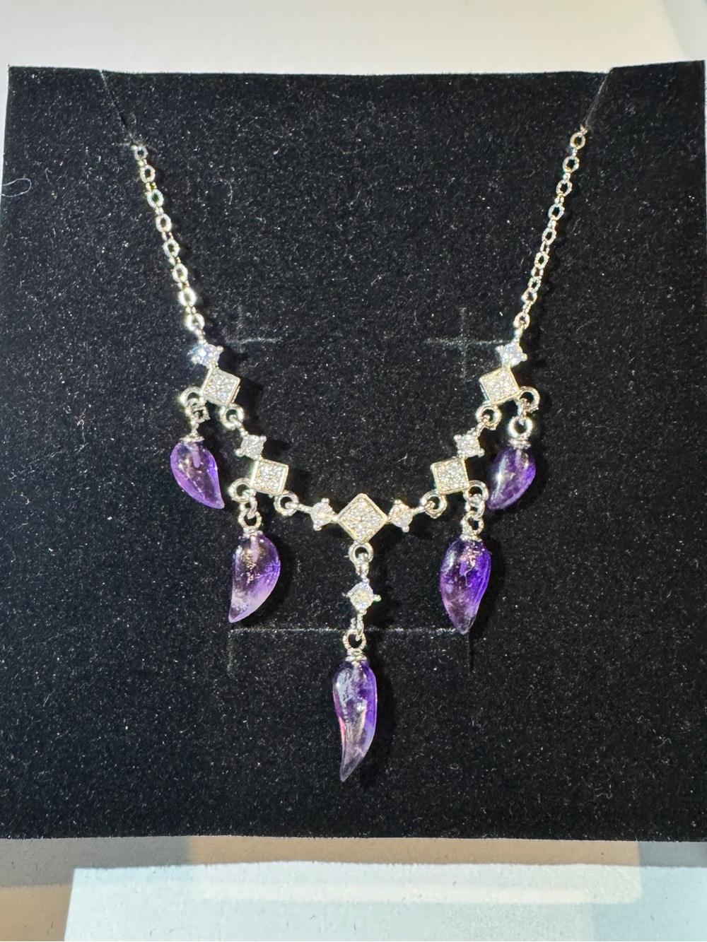 Amethyst Teardrop stainless steel Necklace - Purple